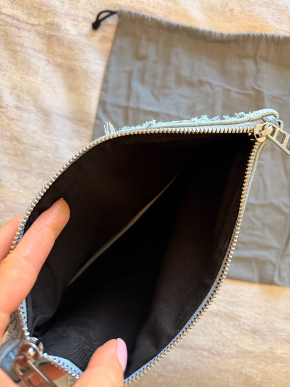 New Zadig & Voltaire Rock Fringed Denim Breeze Crossbody Clutch Light blue - Picture 7 of 9